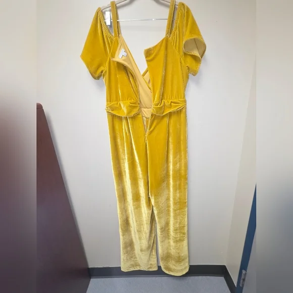 New York & Company Mustard Velvet Jumpsuit - Picture 5 of 9